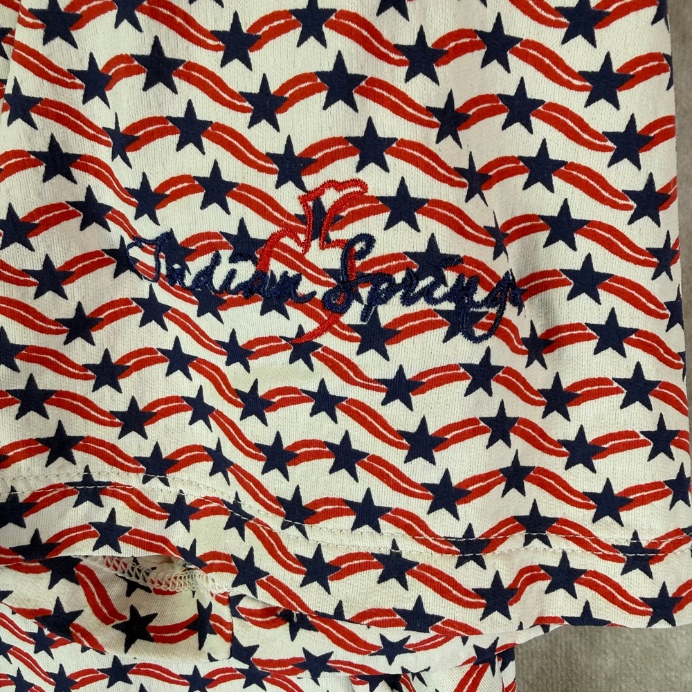 IBKUL Polo Shirt Mens XL Red White Blue Stars Stripes Performance UPF 50+ July 4 - Picture 3 of 7